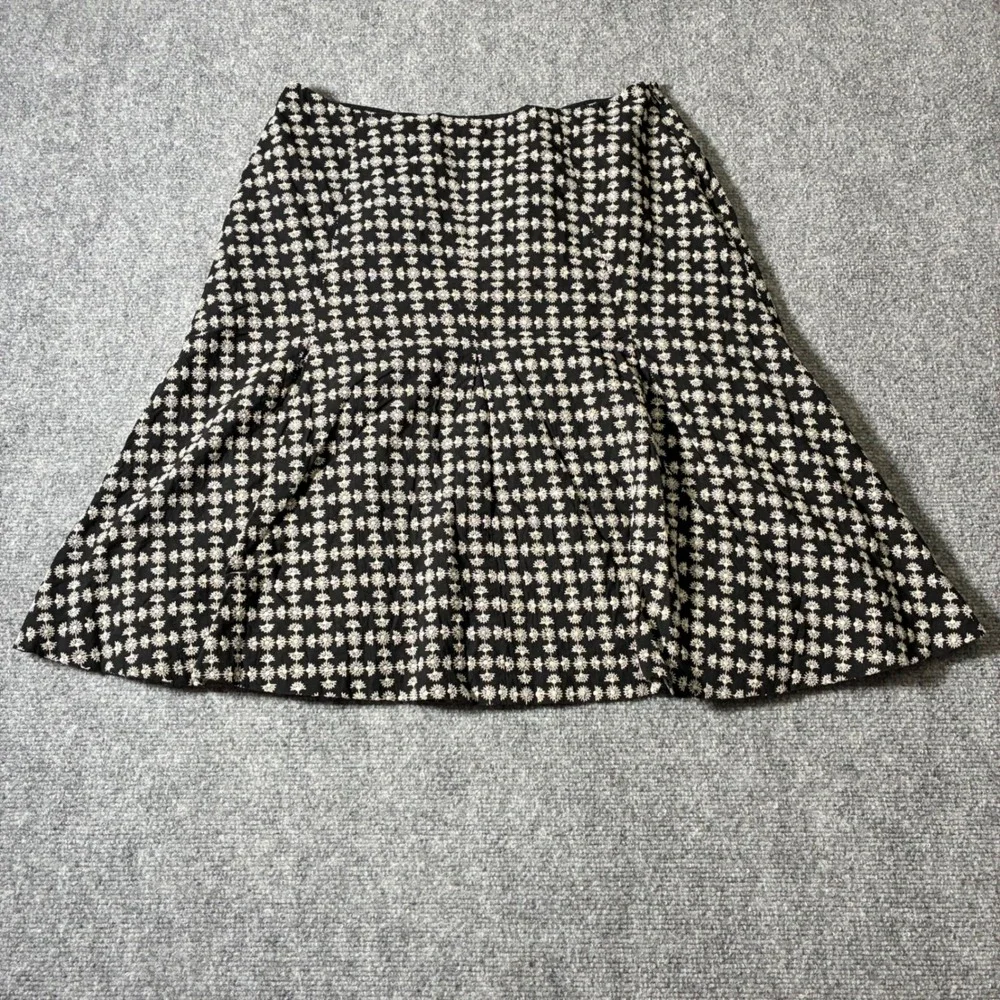 Anne Klein‎ Embroidered A-Line Skirt Womens 10 Black White Pleated